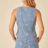 Nobody's Child Blue Denim Daisy Embroidered Waistcoat