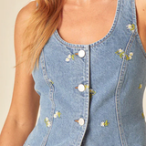 Nobody's Child Blue Denim Daisy Embroidered Waistcoat