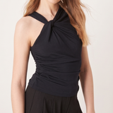 Abercrombie & Fitch drape twist front asymmetric top in black