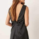 Abercrombie & Fitch Satin Shift Dress with Low Bow Back in Black