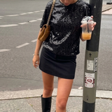 Glamorous Sugar Black Oversized Sequin Tee