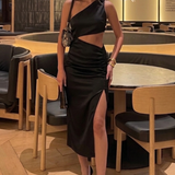 ASOS One Shoulder Cut Out Midi Dress In Black