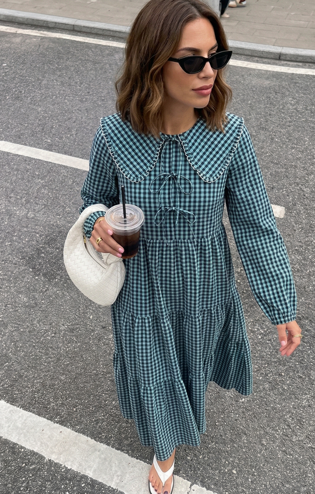 Nobody's Child Blue Gingham Peter Pan Collar Blaze Midi Dress