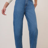 Nobody's Child Blue High Rise Putney Barrel Leg Jeans