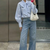 Glamorous Blue Micro Check Raglan Blouse