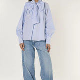 Glamorous Blue Micro Check Raglan Blouse