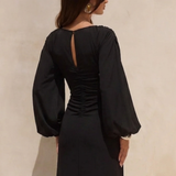 Topshop Gathered Sleeve Ruched Midi Dress In Black