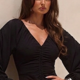 Topshop Gathered Sleeve Ruched Midi Dress In Black