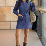 Asos Design Twill Belted Shirt Dress With Contrast Stitch In Blue