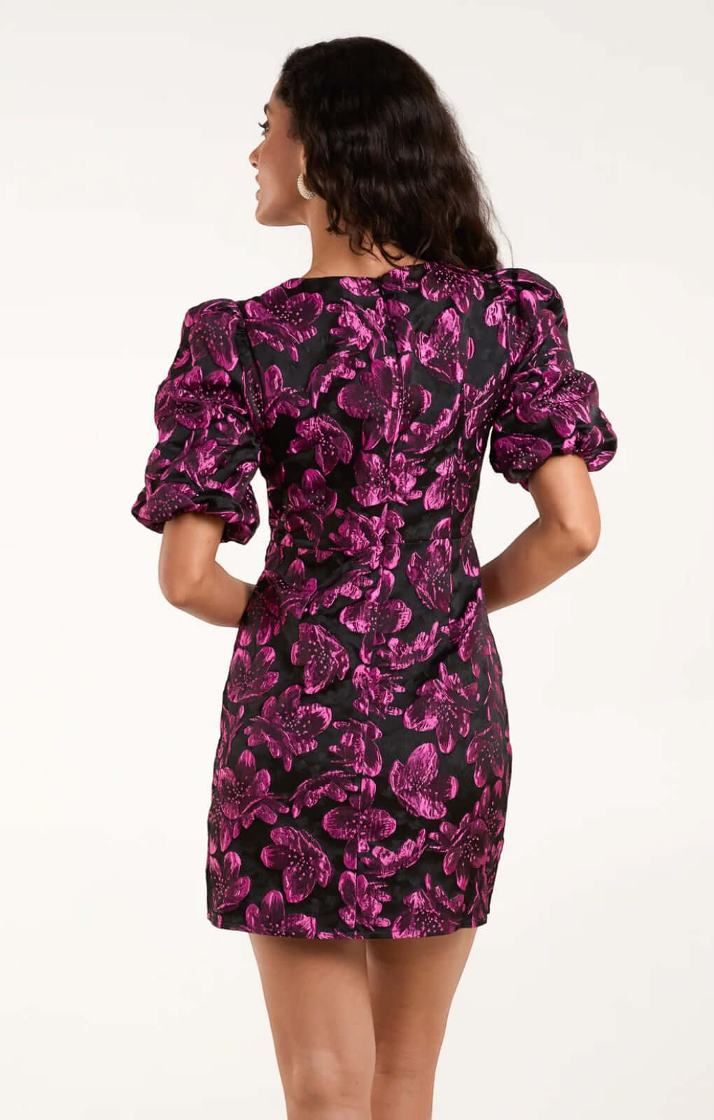 Blue Vanilla Luxe Puff Sleeve Jacquard Mini Dress