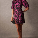 Blue Vanilla Luxe Puff Sleeve Jacquard Mini Dress