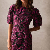 Blue Vanilla Luxe Puff Sleeve Jacquard Mini Dress