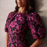 Blue Vanilla Luxe Puff Sleeve Jacquard Mini Dress