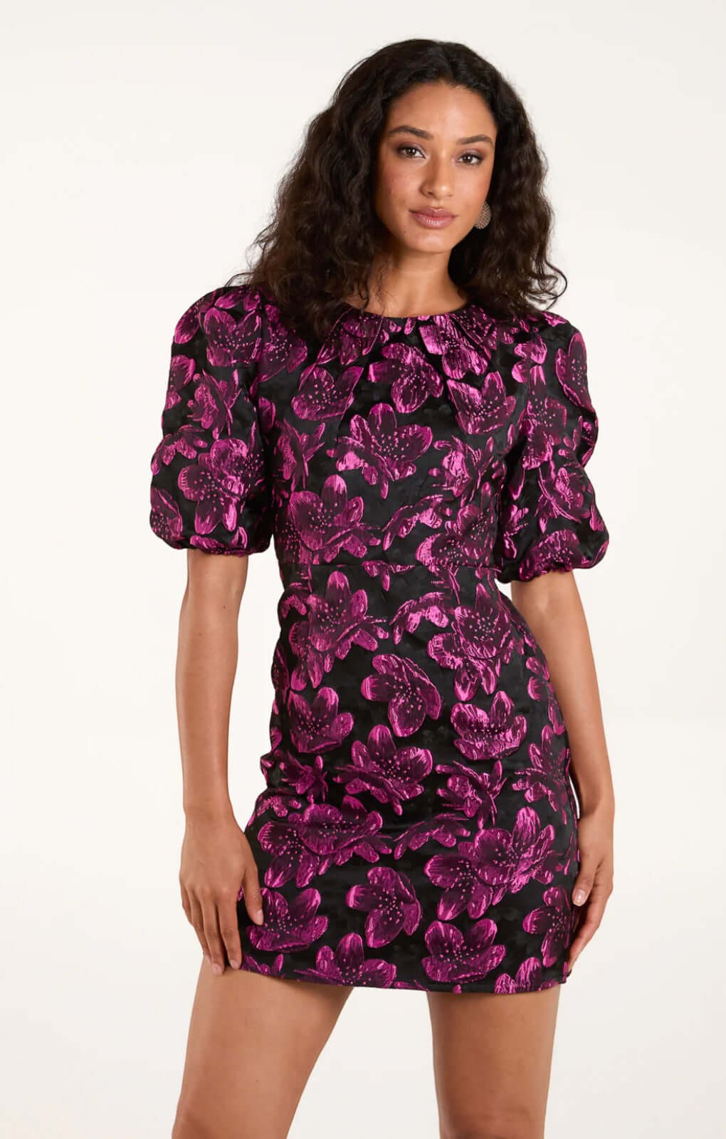 Blue Vanilla Luxe Puff Sleeve Jacquard Mini Dress