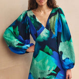 Nobody's Child Blue Watercolour Floral Zendaya Mini Dress