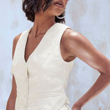 Boohoo Faux Leather Waistcoat in Bone