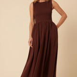 Nobody's Child Brown Shirred Bodice Billie Midi Dress