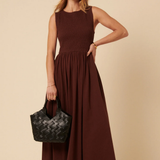 Nobody's Child Brown Shirred Bodice Billie Midi Dress
