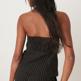 Vila Bandeau Detail Waistcoat in Black Pinstripe
