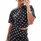 4th & Reckless cropped satin top in black polka dot