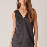 Abercrombie & Fitch Satin Shift Dress with Low Bow Back in Black