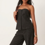 Vila Bandeau Detail Waistcoat in Black Pinstripe