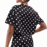 4th & Reckless cropped satin top in black polka dot
