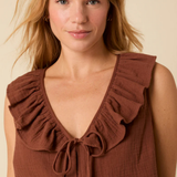 Nobody's Child Tina Ruffle Tie Front Top Brown