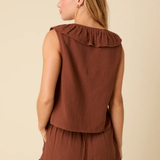 Nobody's Child Tina Ruffle Tie Front Top Brown