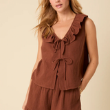 Nobody's Child Tina Ruffle Tie Front Top Brown