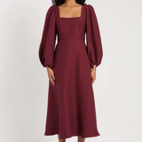 Nobody's Child Burgundy Balloon Sleeve Loredana Midi Dress