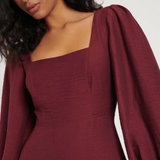 Nobody's Child Burgundy Balloon Sleeve Loredana Midi Dress
