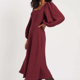 Nobody's Child Burgundy Balloon Sleeve Loredana Midi Dress