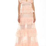 True Decadence Sophia Soft Pink Plunge Ruffle Maxi Dress