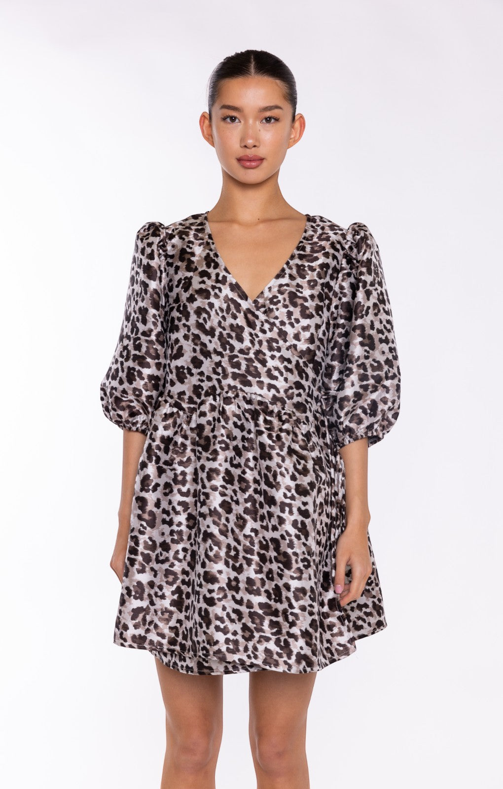 Glamorous Leopard Wrap Babydoll Mini Dress