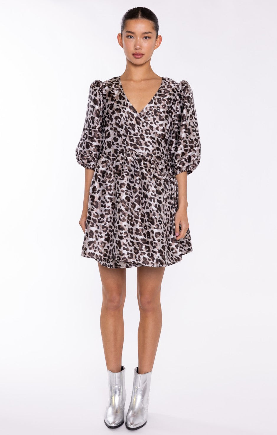 Glamorous Leopard Wrap Babydoll Mini Dress