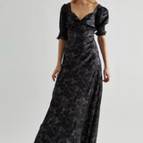 Glamorous Charcoal Winter Floral Maxi Tea Dress