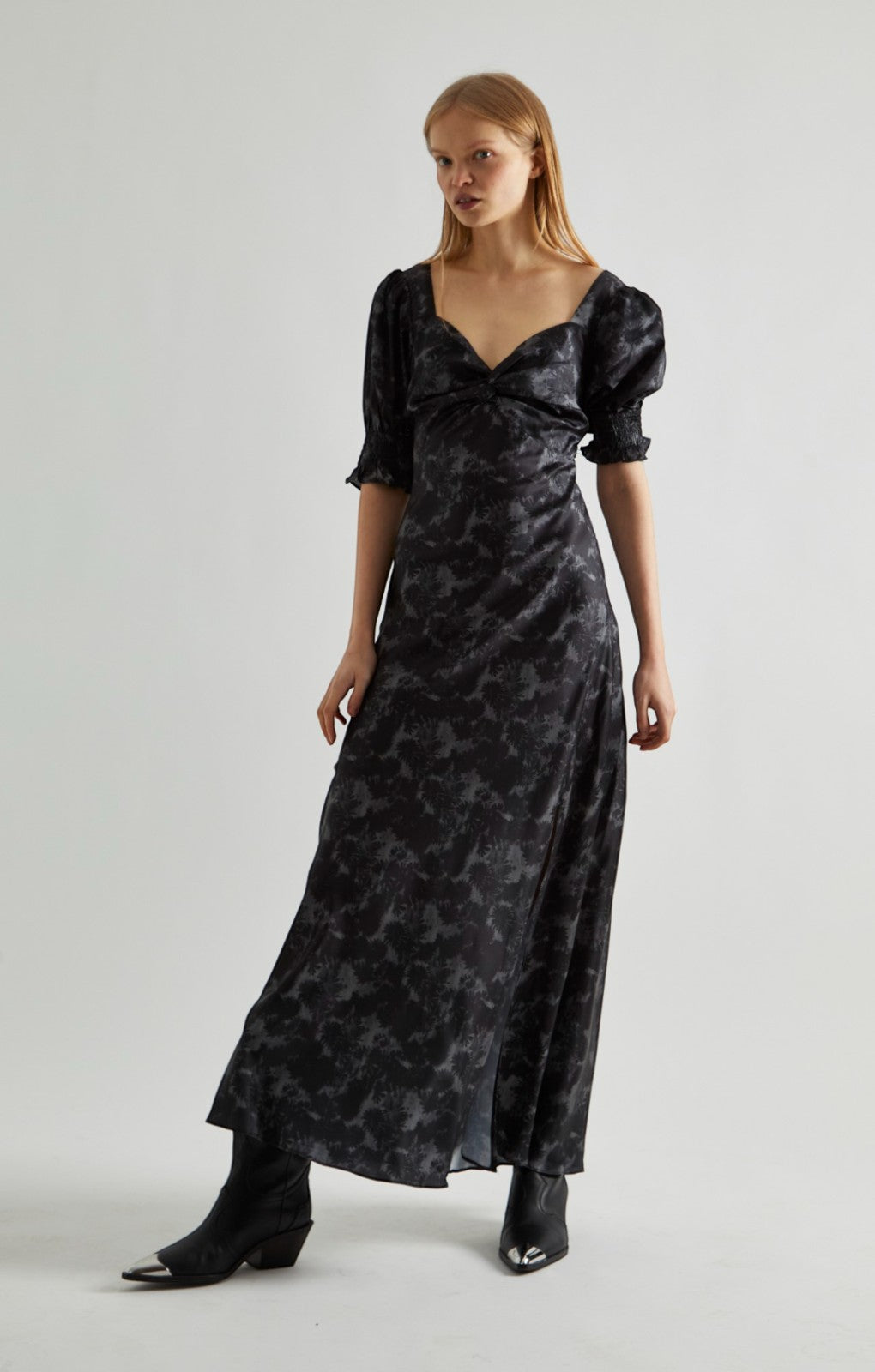 Glamorous Charcoal Winter Floral Maxi Tea Dress