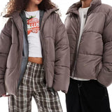 COLLUSION Unisex Puffer Jacket in taupe