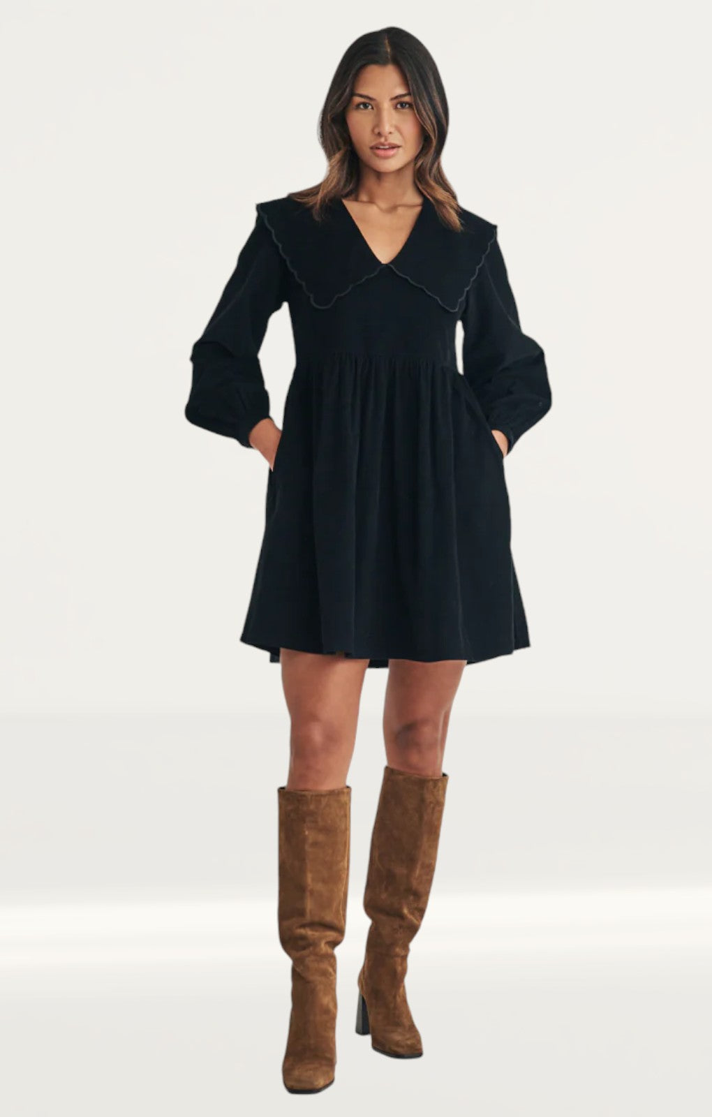 Nobody's Child Black Cord Peter Pan Collar Cassis Mini Dress