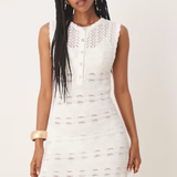 Nobody's Child Mock Crochet Placket Mini Dress Plain