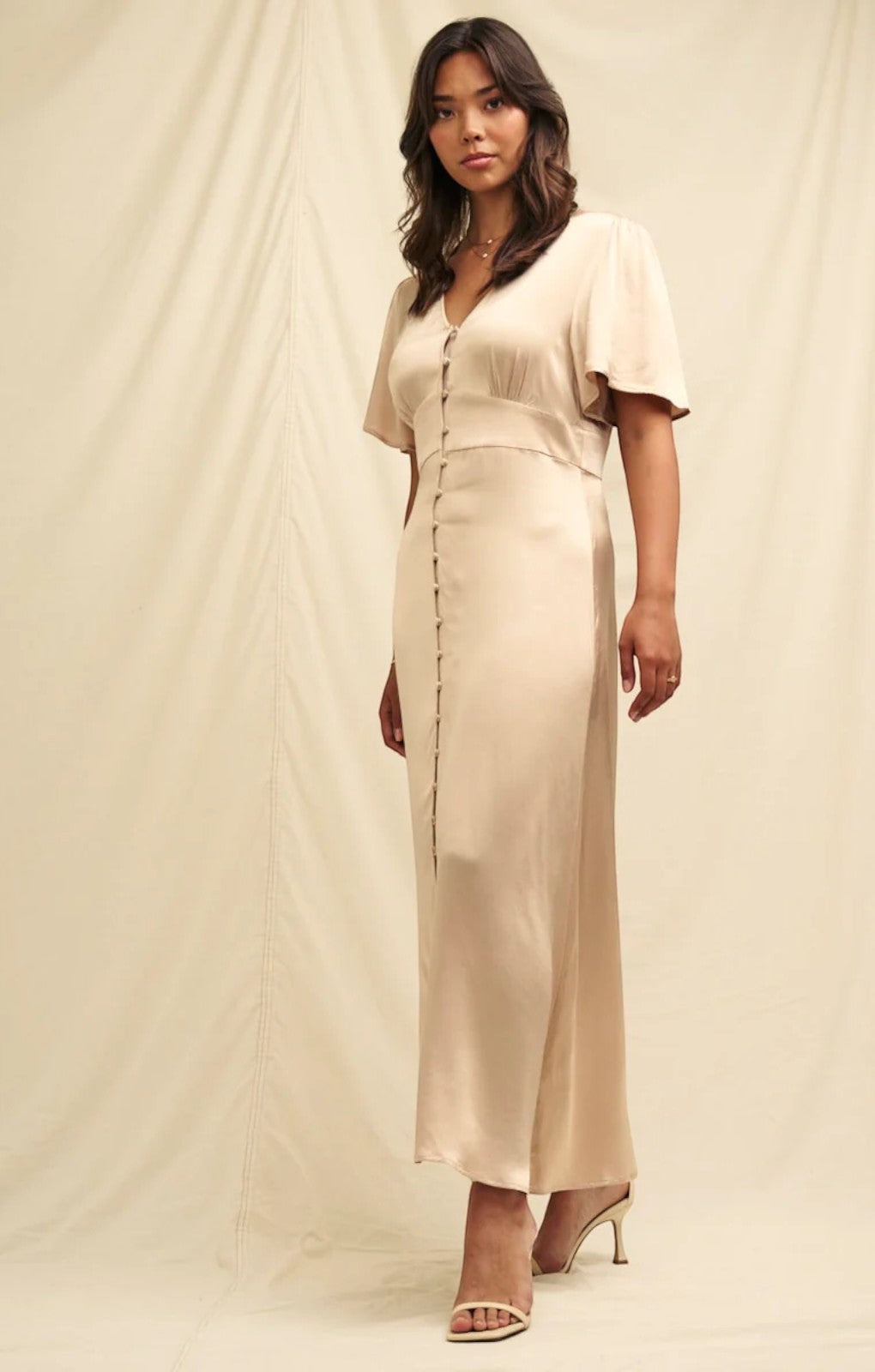 Rent Nobody's Child Champagne Satin Erin Midaxi Dress