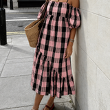 Collusion Off The Shoulder Midi Dress In Pink Check