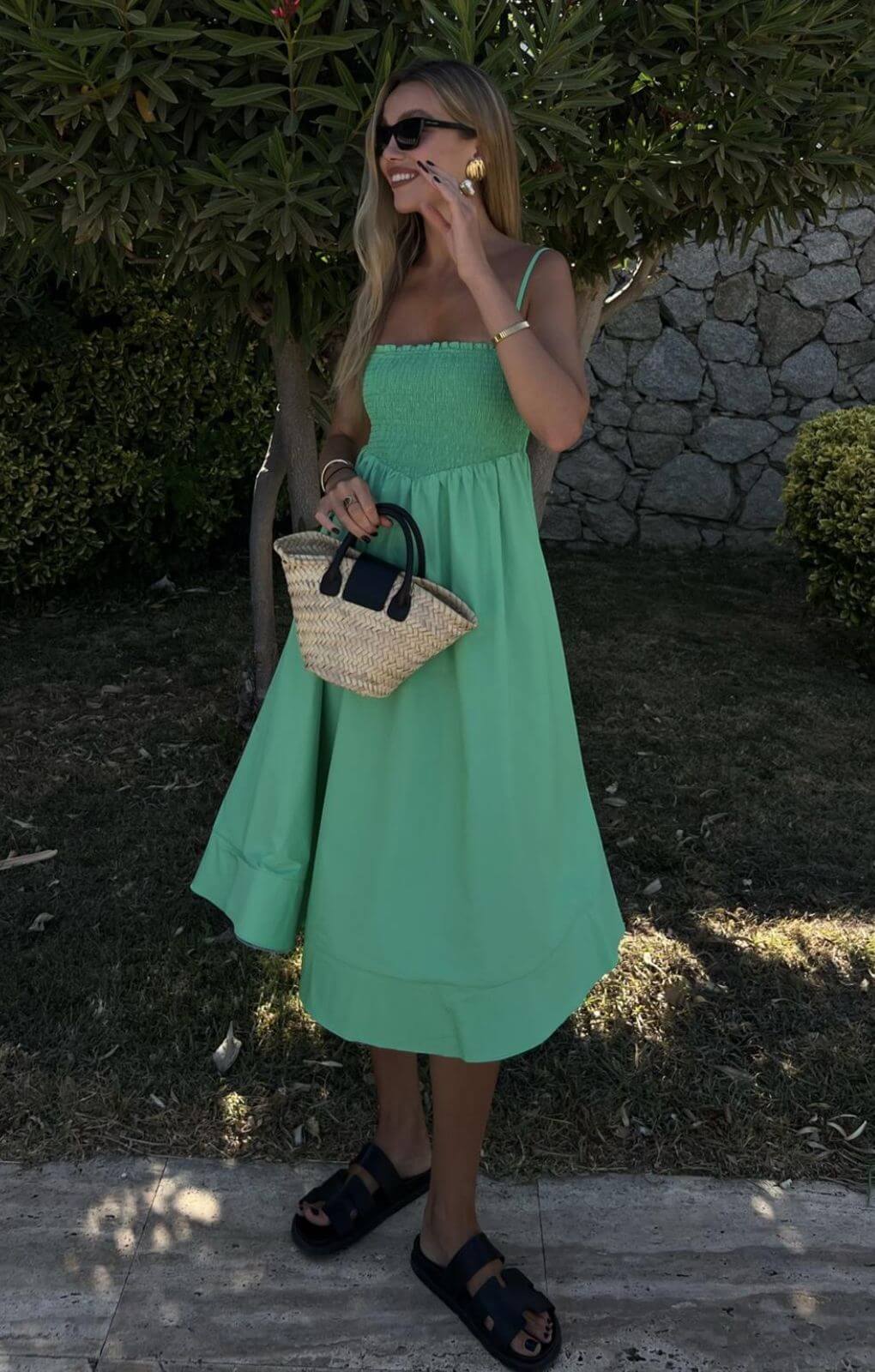 Collective The Label Gracie Green Smocked Midi Dress
