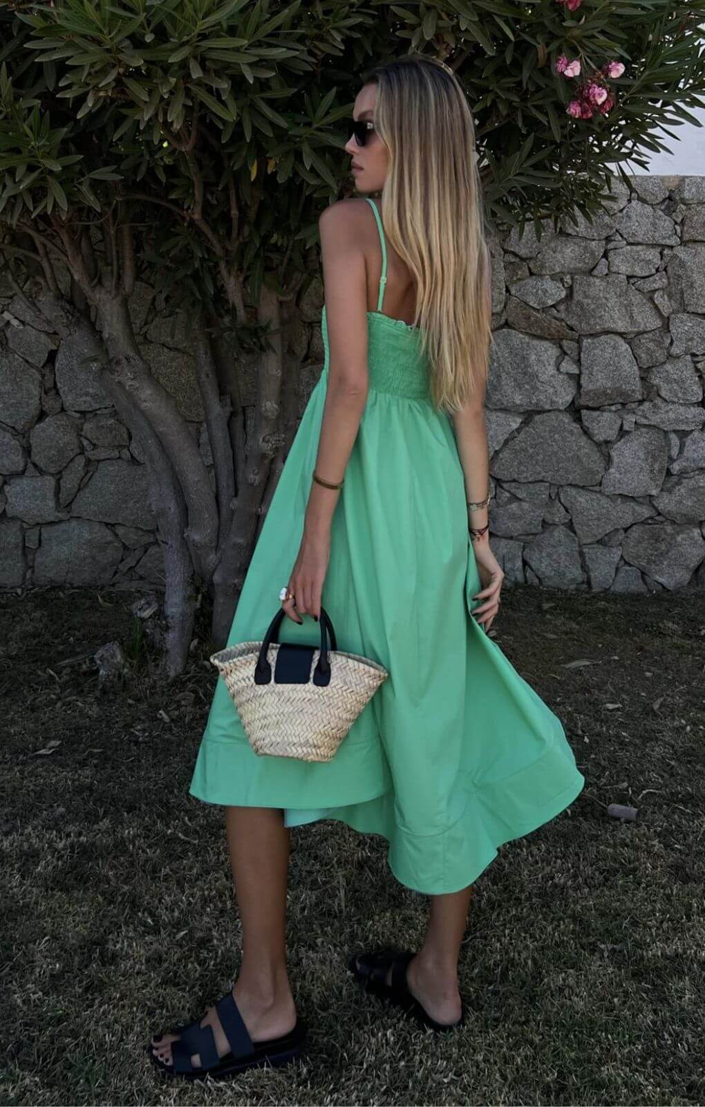 Collective The Label Gracie Green Smocked Midi Dress