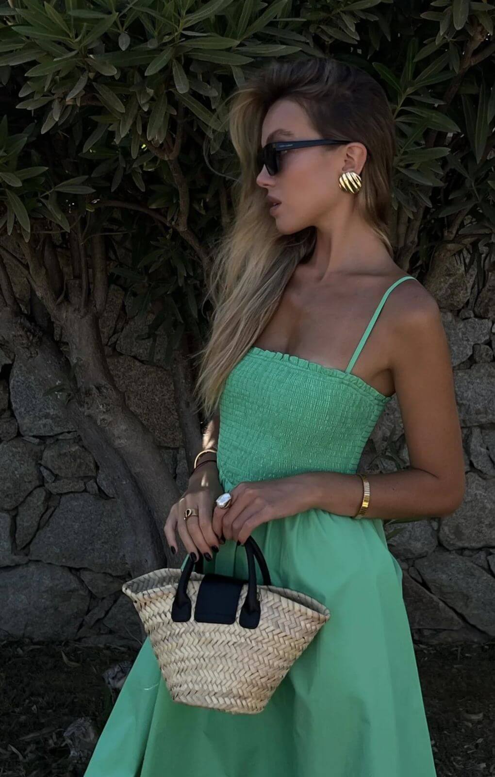 Collective The Label Gracie Green Smocked Midi Dress