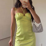 Collective The Label Petite Tie Front Mini Dress In Apple Green