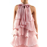 Collective The Label Pink Metallic Halter Neck Tiered Ruffle Dress