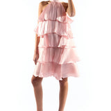 Collective The Label Pink Metallic Halter Neck Tiered Ruffle Dress