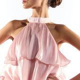 Collective The Label Pink Metallic Halter Neck Tiered Ruffle Dress